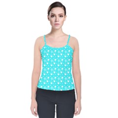 Hearts And Star Dot Blue Velvet Spaghetti Strap Top