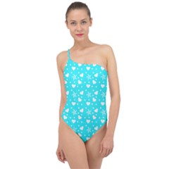 Hearts And Star Dot Blue Classic One Shoulder Swimsuit by snowwhitegirl