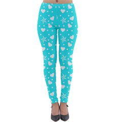 Hearts And Star Dot Blue Lightweight Velour Leggings by snowwhitegirl