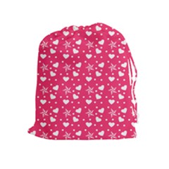 Hearts And Star Dot Pink Drawstring Pouch (xl) by snowwhitegirl