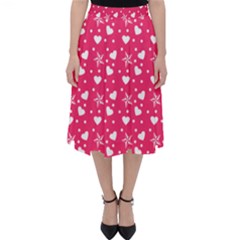 Hearts And Star Dot Pink Folding Skater Skirt