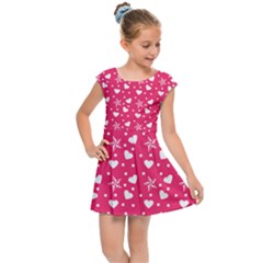 Hearts And Star Dot Pink Kids Cap Sleeve Dress