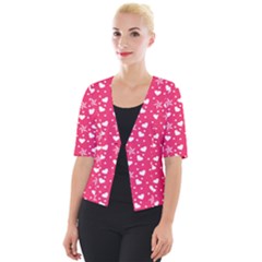 Hearts And Star Dot Pink Cropped Button Cardigan