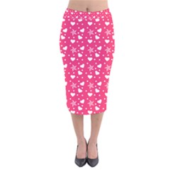 Hearts And Star Dot Pink Velvet Midi Pencil Skirt by snowwhitegirl