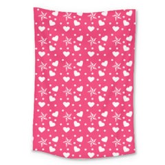 Hearts And Star Dot Pink Large Tapestry by snowwhitegirl