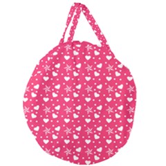 Hearts And Star Dot Pink Giant Round Zipper Tote