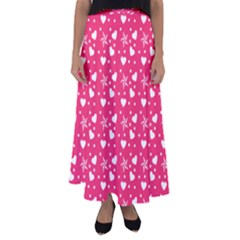 Hearts And Star Dot Pink Flared Maxi Skirt by snowwhitegirl