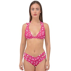 Hearts And Star Dot Pink Double Strap Halter Bikini Set