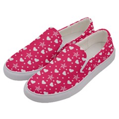 Hearts And Star Dot Pink Men s Canvas Slip Ons