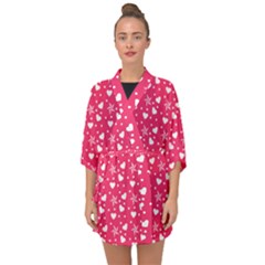 Hearts And Star Dot Pink Half Sleeve Chiffon Kimono by snowwhitegirl