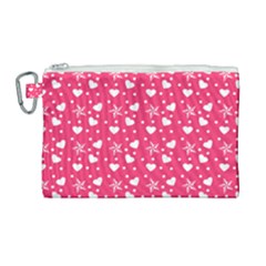 Hearts And Star Dot Pink Canvas Cosmetic Bag (large)