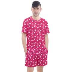 Hearts And Star Dot Pink Men s Mesh Tee And Shorts Set