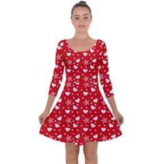 Hearts And Star Dot Red Quarter Sleeve Skater Dress