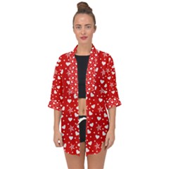 Hearts And Star Dot Red Open Front Chiffon Kimono