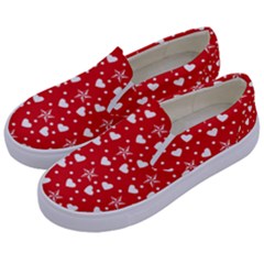 Hearts And Star Dot Red Kids  Canvas Slip Ons