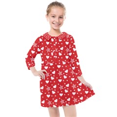 Hearts And Star Dot Red Kids  Quarter Sleeve Shirt Dress