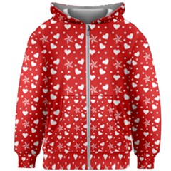 Hearts And Star Dot Red Kids Zipper Hoodie Without Drawstring