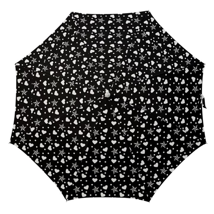 Hearts And Star Dot Black Straight Umbrellas