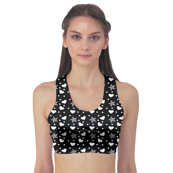 Hearts And Star Dot Black Sports Bra