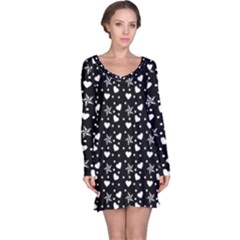 Hearts And Star Dot Black Long Sleeve Nightdress by snowwhitegirl