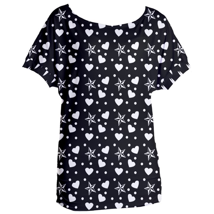 Hearts And Star Dot Black Women s Oversized Tee