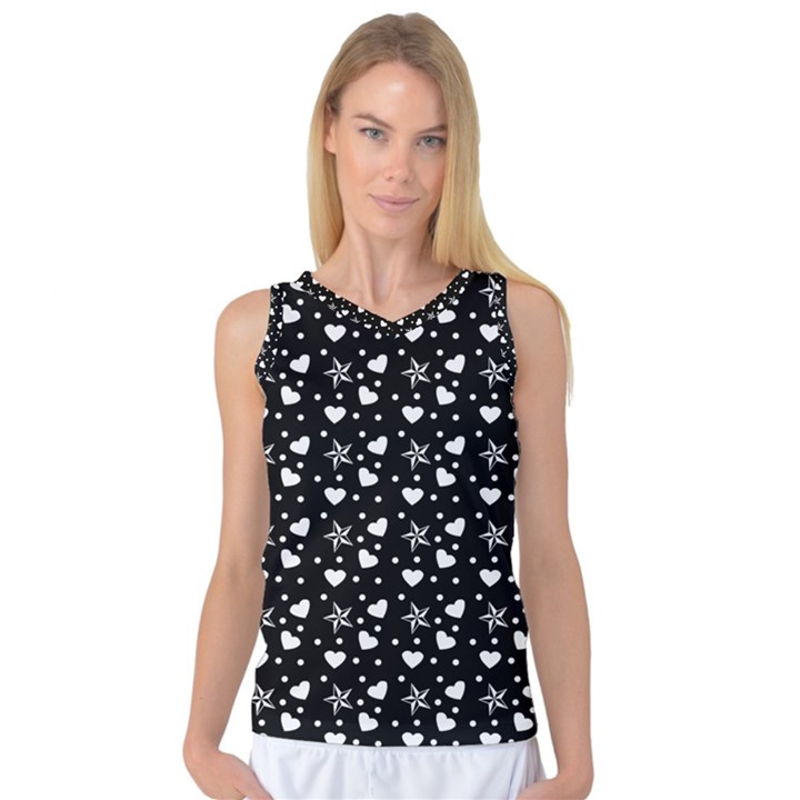 Hearts And Star Dot Black Women s Basketball Tank Top