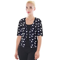 Hearts And Star Dot Black Cropped Button Cardigan