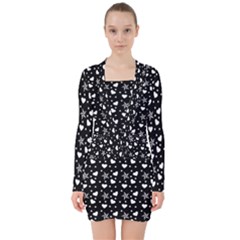 Hearts And Star Dot Black V-neck Bodycon Long Sleeve Dress by snowwhitegirl