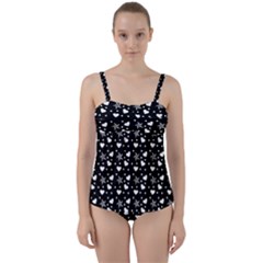 Hearts And Star Dot Black Twist Front Tankini Set by snowwhitegirl