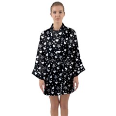 Hearts And Star Dot Black Long Sleeve Kimono Robe