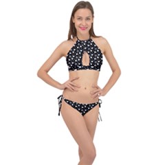 Hearts And Star Dot Black Cross Front Halter Bikini Set