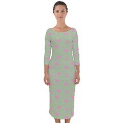 Hearts And Star Dot Green Quarter Sleeve Midi Bodycon Dress