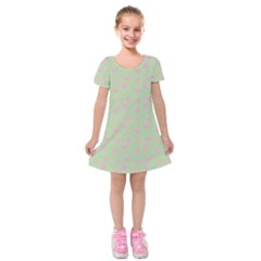 Hearts And Star Dot Green Kids  Short Sleeve Velvet Dress by snowwhitegirl