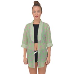 Hearts And Star Dot Green Open Front Chiffon Kimono