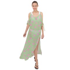 Hearts And Star Dot Green Maxi Chiffon Cover Up Dress