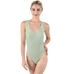 Hearts And Star Dot Green High Leg Strappy Swimsuit