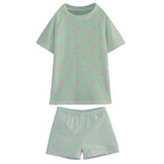 Hearts And Star Dot Green Kids  Swim Tee And Shorts Set