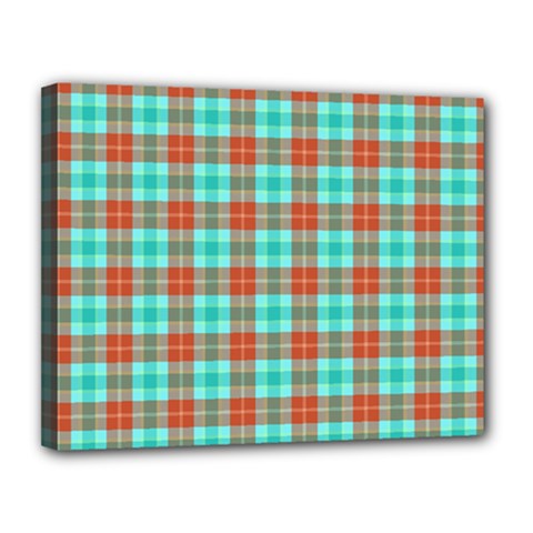 Aqua Orange Plaid Canvas 14  X 11  by snowwhitegirl