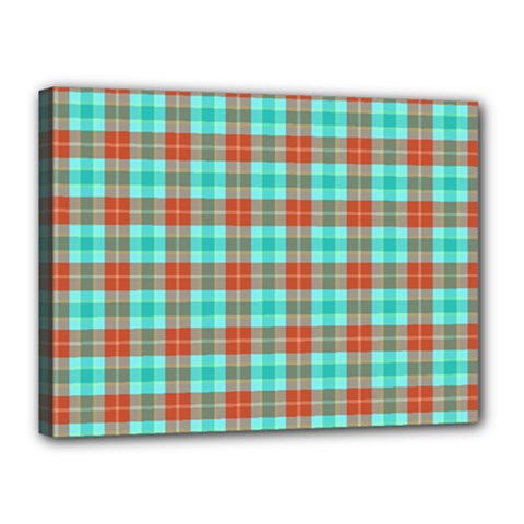 Aqua Orange Plaid Canvas 16  X 12  by snowwhitegirl