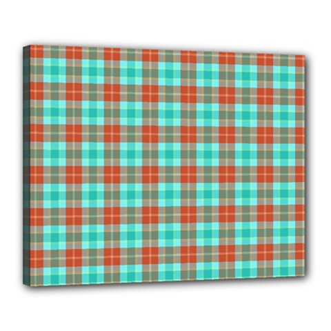 Aqua Orange Plaid Canvas 20  X 16  by snowwhitegirl