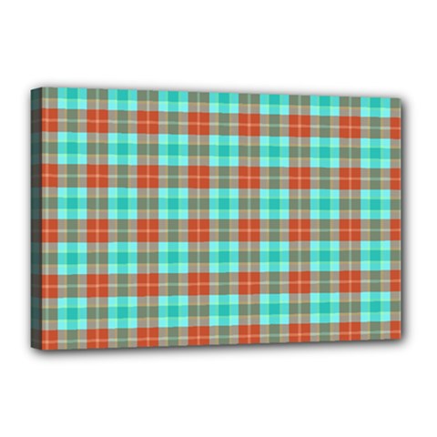 Aqua Orange Plaid Canvas 18  X 12  by snowwhitegirl