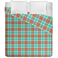 Aqua Orange Plaid Duvet Cover Double Side (california King Size) by snowwhitegirl