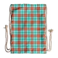 Aqua Orange Plaid Drawstring Bag (large) by snowwhitegirl