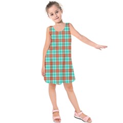 Aqua Orange Plaid Kids  Sleeveless Dress by snowwhitegirl