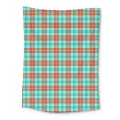 Aqua Orange Plaid Medium Tapestry