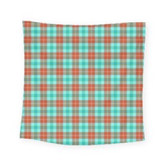 Aqua Orange Plaid Square Tapestry (small) by snowwhitegirl