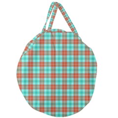 Aqua Orange Plaid Giant Round Zipper Tote