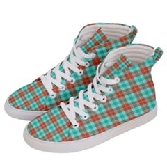 Aqua Orange Plaid Men s Hi-top Skate Sneakers