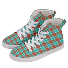 Aqua Orange Plaid Women s Hi-top Skate Sneakers