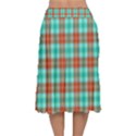 Aqua Orange Plaid Velvet Flared Midi Skirt View2